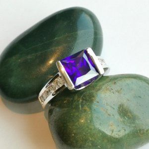 Nwt  14k white gold pl ring cz amethyst cz